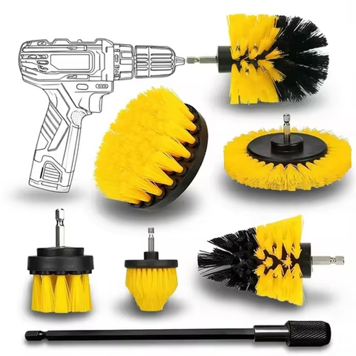 Nylon Round Cleaning Brush Set for Electric Drill High-Density Bristle Carpet And Glass Cleaning Tool Kit.
