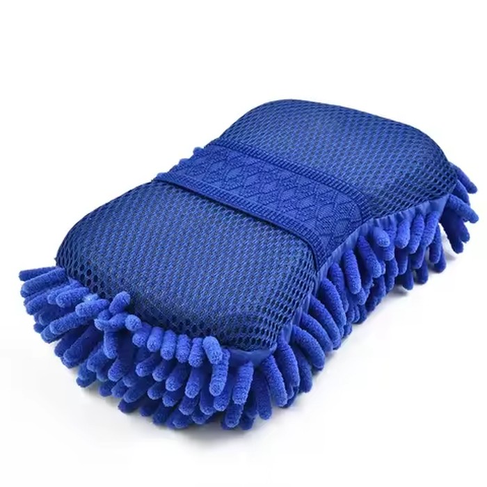 1/2Pcs Blue Microfiber Chenille Auto Cleaning Kit, Car Wash Sponge Pad Washing Glove Towel, Essential Auto Detailing Accessories