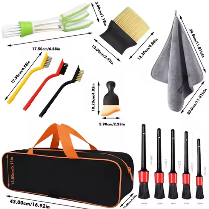 1-15Pcs Car Detailing Cleaning Brush Kit Power Scrubber For Leather Air Vents Rim Dust Removal Auto Interior Care Tools