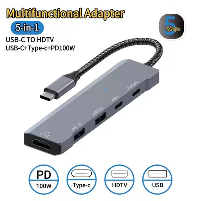 5 Ports USB C Hub to 4K HDMI-Compatible PD fast charge USB 3.0 2.0 HUB Type C Charging Docking for MacBook iPad Samsung