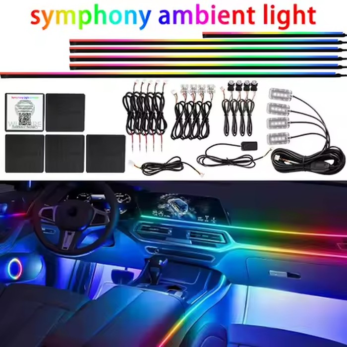 18IN1 Full Color Streamer Car Ambient Lights RGB 64 Color Universal LED Interior Hidden Acrylic Strip Symphony Atmosphere Lamp