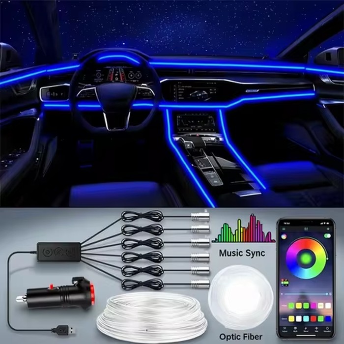 Flexible EL Wire Lights With App Control Ambient Atmosphere Strip Light Decorative Lamps 12V Car Interior Neon RGB Led Strip