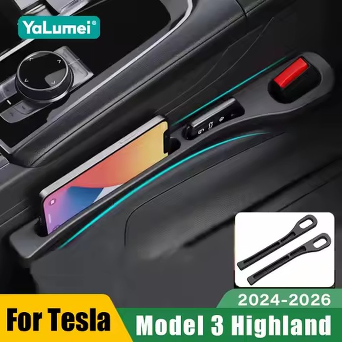For Tesla Model 3 Highland 2024 2025 2026 Car Seat Gap Filler Side Seam Plug Strip Phone Holder Accessories