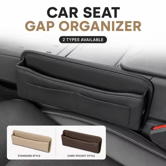 1PCS Leather Car Seat Gap Organizer, Multifunctional Console Crevice Filler Side Storage Box with Card Holder, Car Interior Stor