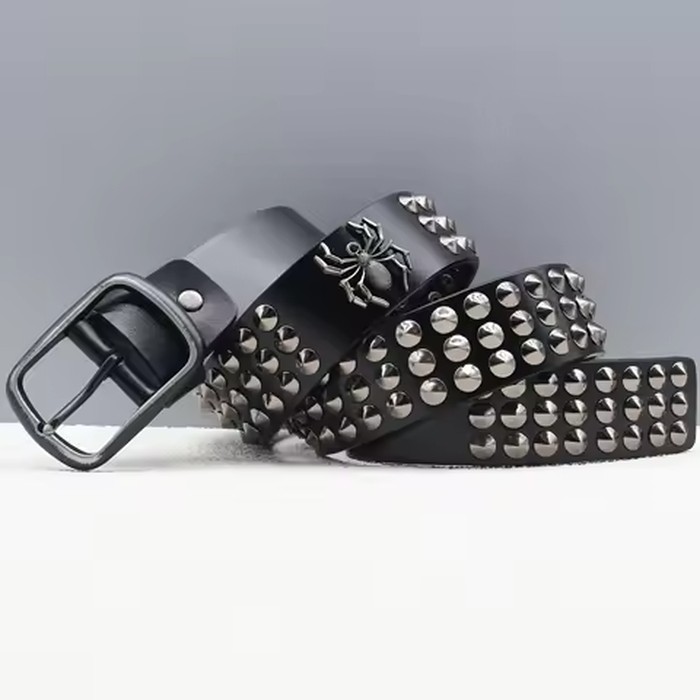 Leather Heavy Industry Metal Rivet Punk Belt Skull Y2K Style Fashion Leather Belt, Men's and Women's Needle Buckle Jeans Belt.
