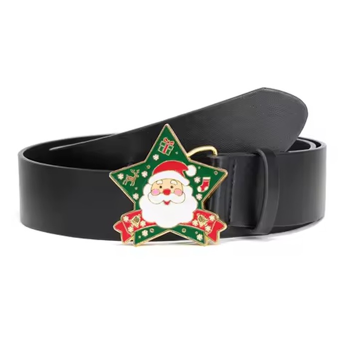 Santa Claus Belt for Men and Women, Black Faux Leather Belt with Star Buckle, Christmas Casual Men's Belt for Jeans Pants