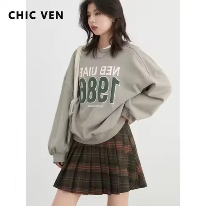CHIC VEN Women Sweatshirts Loose New Round Neck Letter Printed Hoodie Loose Oversized Female Top Autumn Spring 2026