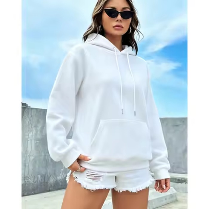 Solid Color Casual Hoodie For Female Pocket Creative Sweatshirts All-Match Street Clothes Womens Unisex Pullovers