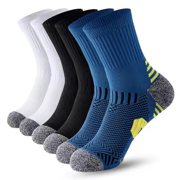 2 Pair Men Compression Sports Socks, Breathable Thick Terry Shock Absorb Athletic Socks for Running Aerobic Workout Outdoor