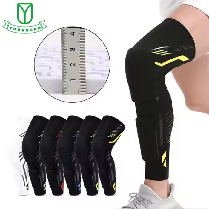 Anti-collision Padded Knee Compression Brace Long Leg Sleeves for Sports Basketball, Football, Volleyball,Knee Pads Shin Support