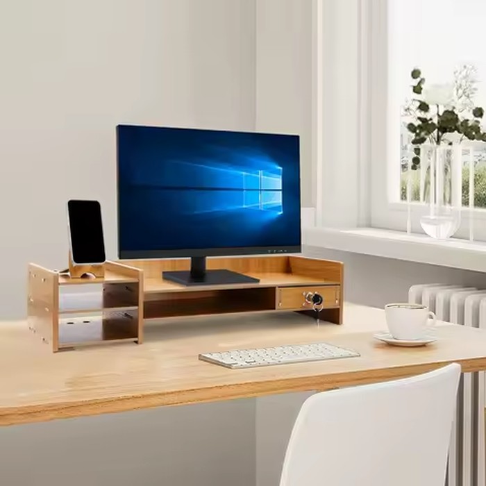 NEW Computer Monitor Stand with Drawer ﻿Durable Space Saving Monitor Stand Riser Multi-Purpose Desktop Storage Stand