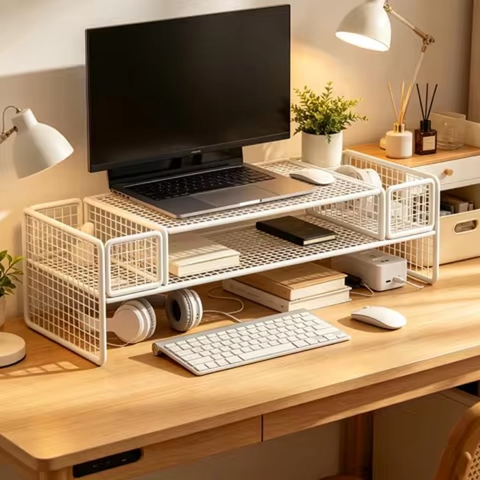 Multifunctional Computer Monitor Riser Desktop Storage Stand Desk Organizer Shelf Laptop Elevating Holder for Home Office Desktop Keyboard Storage