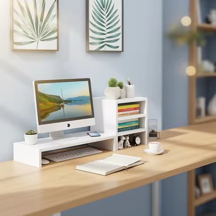 Desktop Computer Taller Stand Office Desktop Shelf Monitor Screen Storage Base Notes