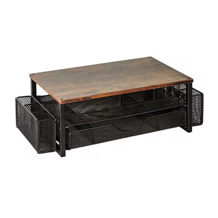 Computer Monitor Stand Riser Space-Saving Laptop Countertop Organizer with Drawer and Metal Basket Practical Desk Organizer