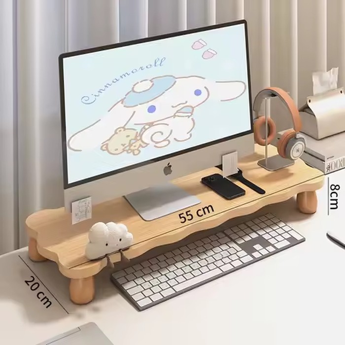 Wooden Computer Stand Riser Desktop Organizer Shelves Bamboo Shelf Gaming Monitor Desk Risers Sturdy Ergonomic Design Modern