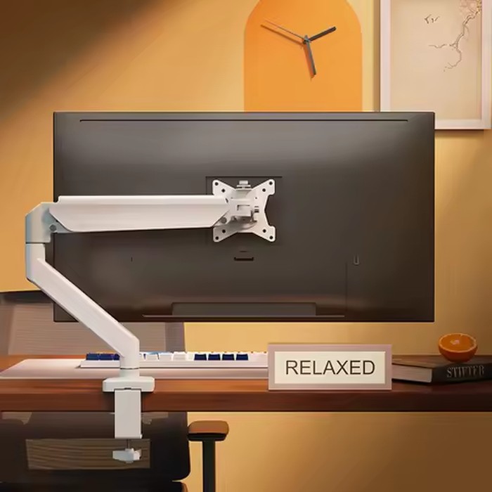 Single Monitor Mount Bracket for 14″–32″ Screens, Height Adjustable Monitor Arm with C-Clamp, Home Office Monitor Stand