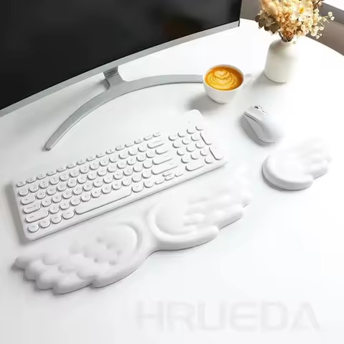Keyboard Mouse Wrist Rest Angel Wing Memory Foam Mouse Pad Set Wrist Support Ergonomic Non-Slip for Computer Laptop Easy Typing