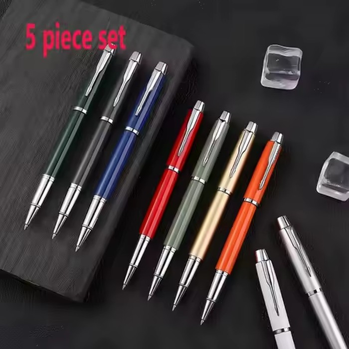 5pcs/set Business Metal Gel Pen with 0.5mm Blue/black Ink Refills, Suitable for School Office Supplies and Stationery