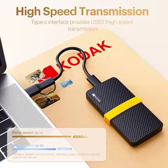 KODAK X200 Portable SSD 1TB 512GB 256GB USB 3.1 Type-C 450MB/s External Solid State Drive for PS4 Laptop MacBook PC TV
