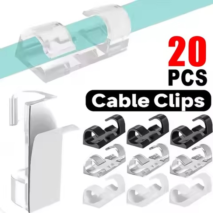 20pcs USB Cable Organizer Self Adhesive Cable Clip Data Line Winder Desktop Cable Management Clips Cord Holder Wire Manager Clip
