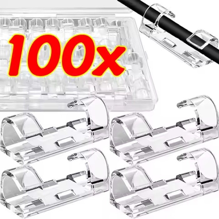 20/100pcs Cable Organizer Clips Cord Holder Transparent Management Wire Manager Home Office USB Data Line Winder Hooks Protector