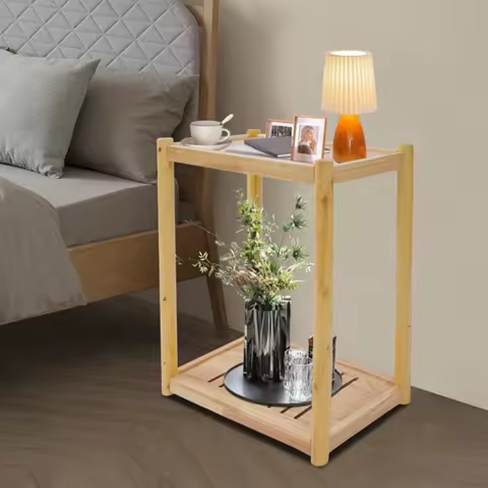 Printer Stand 2-Tier Wood Desk Organizer with Wheels, Compact Storage Shelf for Office Home Living Room