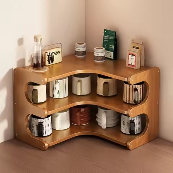 1pc Multi-Tier Bamboo Corner Desk Shelf - Natural Wood Rectangular Corner Organizer for Plants, Books & Stationery - Space-Savin