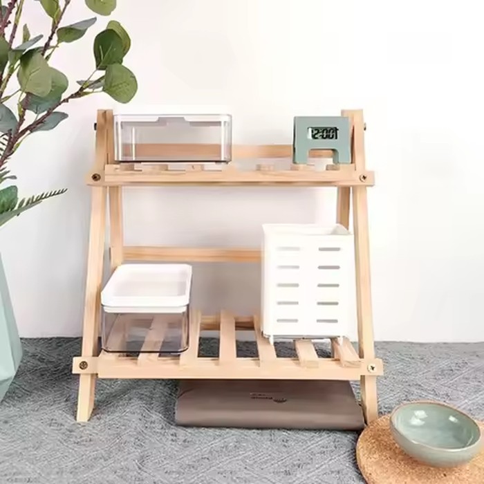Wooden Desktop Storage Rack 2-Layer Desktop Storage Shelf Folding Desk Storage Organizer Stationary Shelf For Dormitory Bedroom