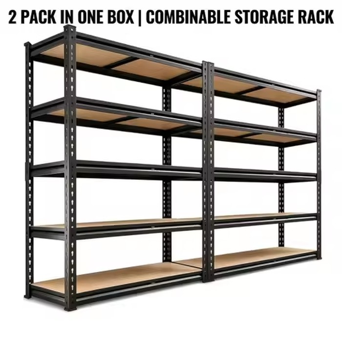 2 Pack Heavy Duty 5 Tier Storage Shelving Unit, Boltless Adjustable Metal Frame Wood Deck Storage Rack, 2 Sizes Available, Garage Basement Warehouse Organizer Rack