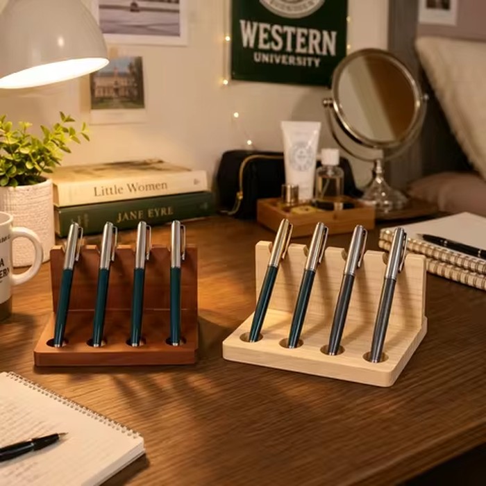 Walnut Wooden Pen Stand Office Dormitory Pen Stand Household Phone Holder Makeup Brush Holder Multifunction Desk Organizer