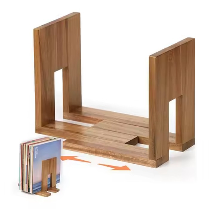 Adjustable Wooden Vinyl Record Holder Expandable LP Storage Stand Multi-use Bookend for Home Office Desk Organizer