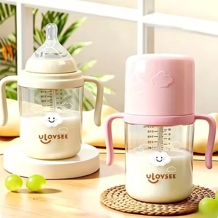 300ML Cloud Printed Wide-Neck PPSU Baby Feeding Bottle Set, 3-In-1 Use, Weighted Straw and Handle, Perfect Gift, Easy Feeding