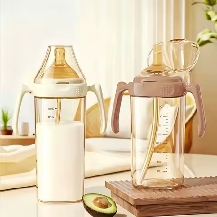 240ML 2-in-1 Square-Shape PPSU Baby Feeding Bottle Set with Weighted Straw and Handle, Baby Bottle, Straw Bottle All in One Set