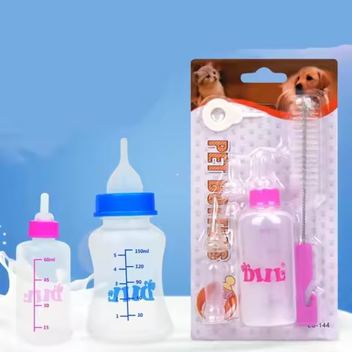 Plastic Pet Cat Puppy Dog Baby Animal Feeding Bottle with Spare Nipple and Brush Set Dog Cat Feeders Pet Health Water Bottle