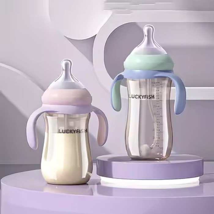 Children's Milk Bottle Set with Handle Straw And Balancer 2pcs/1pc Wide Mouth Design Easy Grip And Clean for Kids