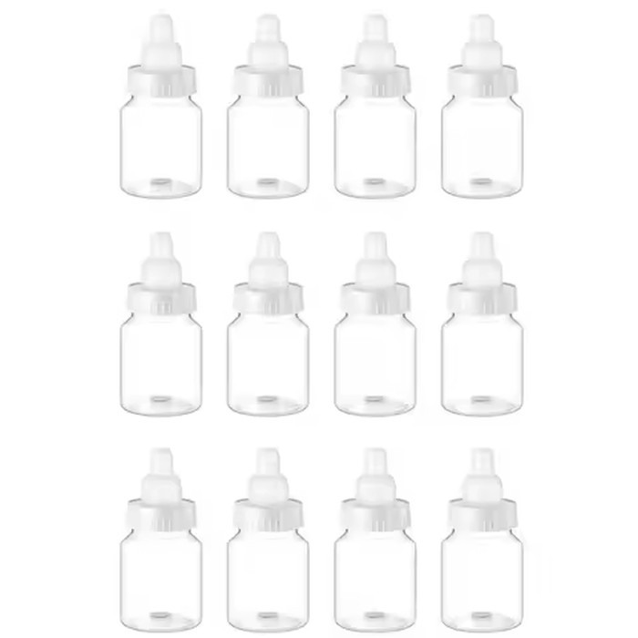 12Pcs White Baby Bottle Shape Candy Bottle Baby Shower Favor Plastic Mini Feeding Bottle for Birthday Baby Shower Gift Decor