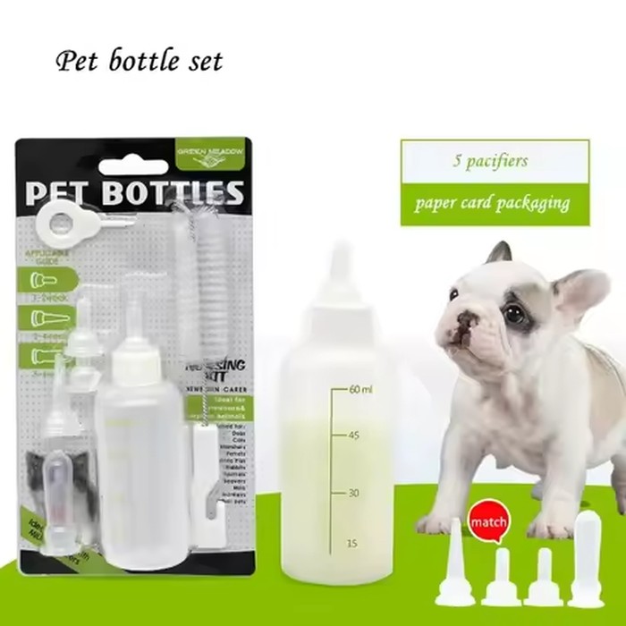 1set Puppy Kitten Feeding Bottle Set Pet Dog Cat Baby Nursing Water Milk Feeder Cleaning Brush Newborn Cat Drinking Bottle DC05
