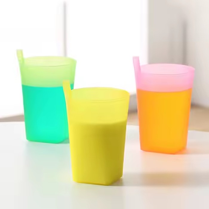 1/4pcs Candy Color Baby Sippy Cup with Straw Plastic Children Training Water Cup Toddler Feeding Bottle One-piece Straw Cup
