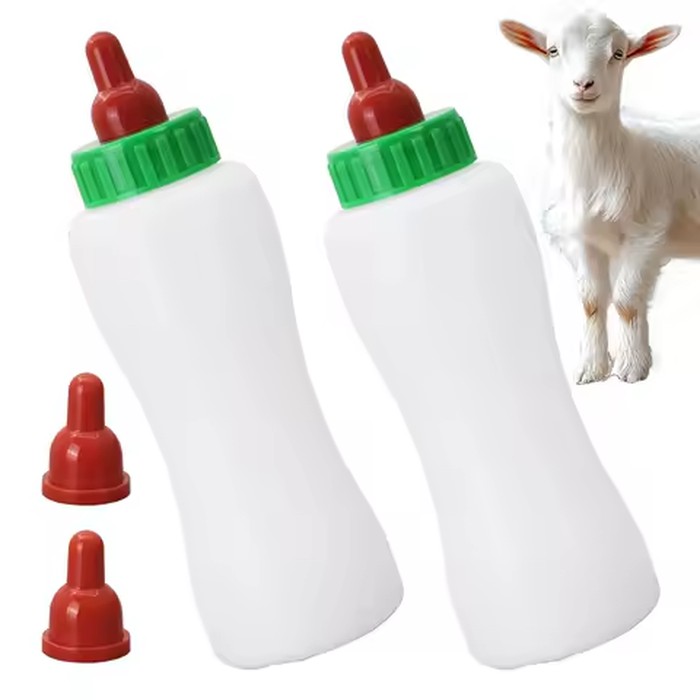 2Pcs Goat Sheep Calf Feeding Bottle Set with Replaceable Red Nipples, Baby Animal Nursing Milk Feeder for Farm Livestock Pets.