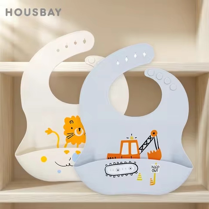 Waterproof Bibs For Kids Feeding Baby Eating Stuff Soft Silicone Babeast Cartoon Printed Adjustable Baby Tasting Feeding Bibs
