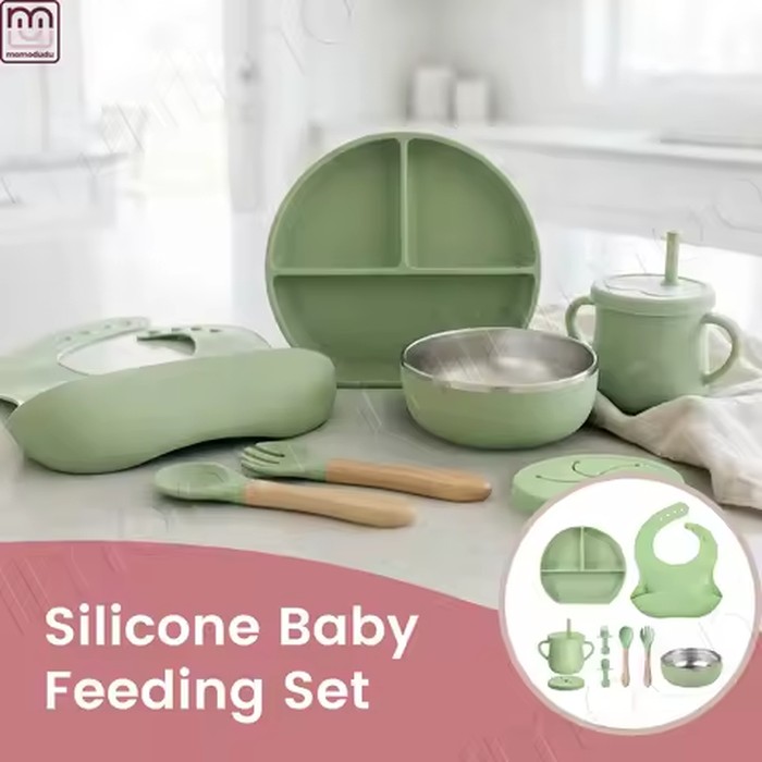 9PCS Silicone Baby Feeding Set, Plate Bowl Straw Cup Gift for Newborns & Toddlers