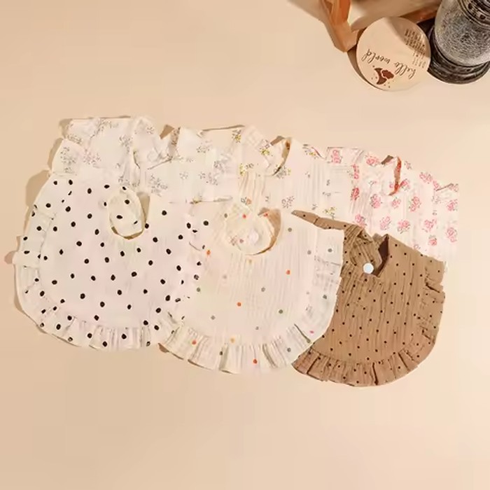 3pcs Hot Sell Children's Feeding Bib Set Cotton Muslim Baby Comfortable Drool Towel Ruffle Snap Button Infant Burp Cloth ﻿
