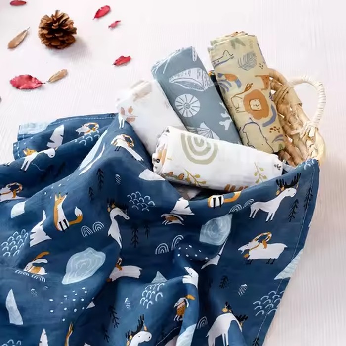 Elinfant 100% Cotton 60*60cm 2 Layers Baby Scarf Handkerchief 5PCS Set Muslin Bib Burp Cloth