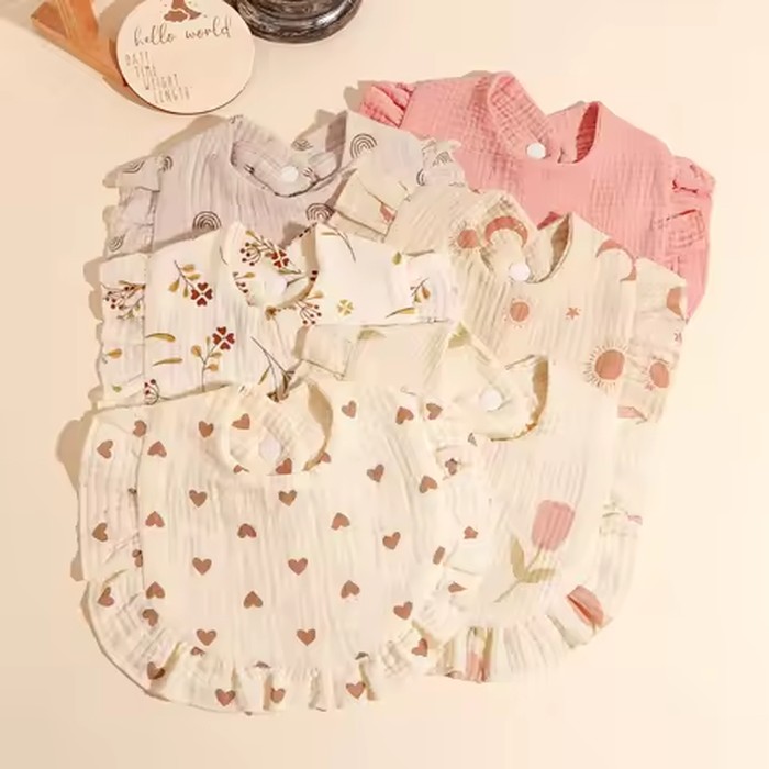 2Pcs Infant Toddler Pure Cotton Lotus Leaf Edge Drool Towel Four Layer Muslin 100% Cotton Printed Bib Newborn Feeding Burp Cloth