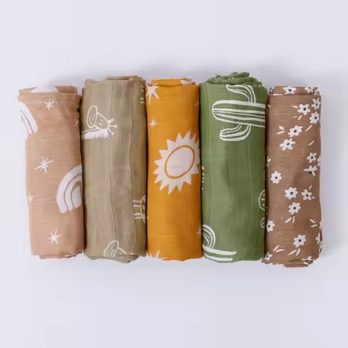 5Pcs/Set Multi-Functional Bamboo Cotton Newborn Muslin Bib Breathable Baby Burp Cloth Soft WashCloth