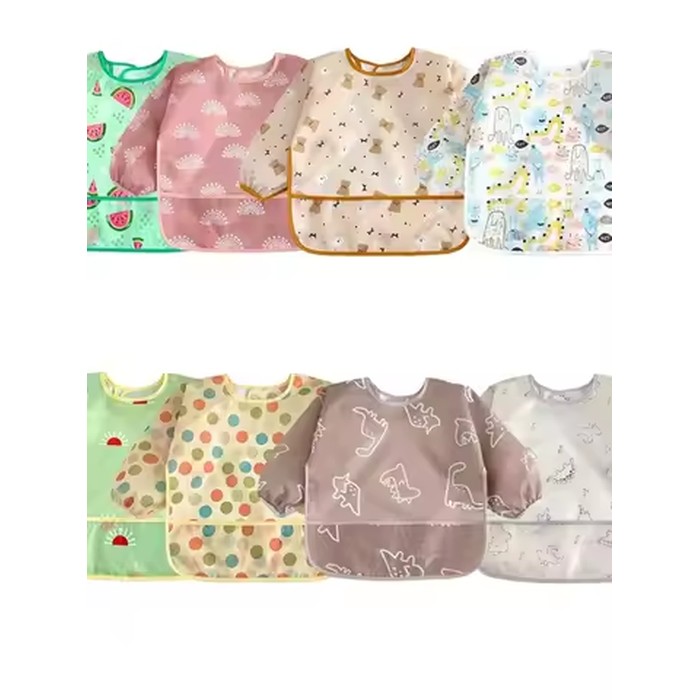 Long-sleeve Bibs for Baby Cute Colorful Cartoon Design Waterproof Apron for Children From 0 to 3 years