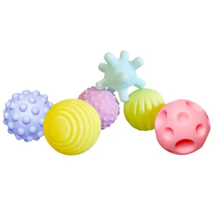 6 PCS Baby Sensory Toys Balls Baby Bath Play Water Bathroom Soft Toys Ball Can Make a Sound Soft Rubber Ball