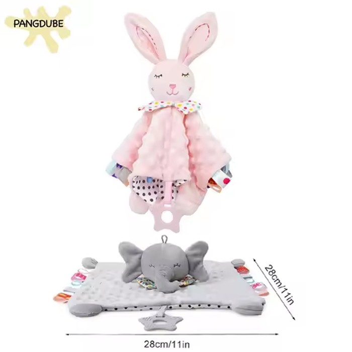PANGDUBE Baby Security Blanket Plush Toy Elephant with Rattle Teething Pacifier for Newborn Infant Toddler Soother Gift Set