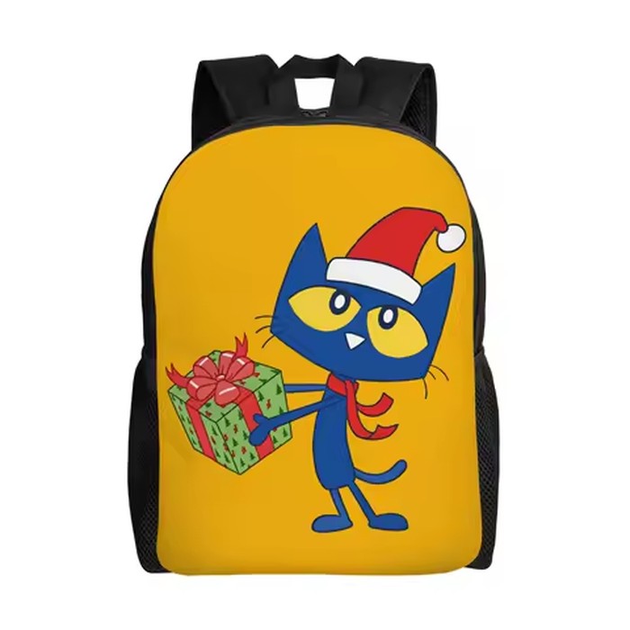 Petes the cat celebrate christmas Backpack Kawaii Backpacks Men Workout Print High School Bags Colorful Rucksack
