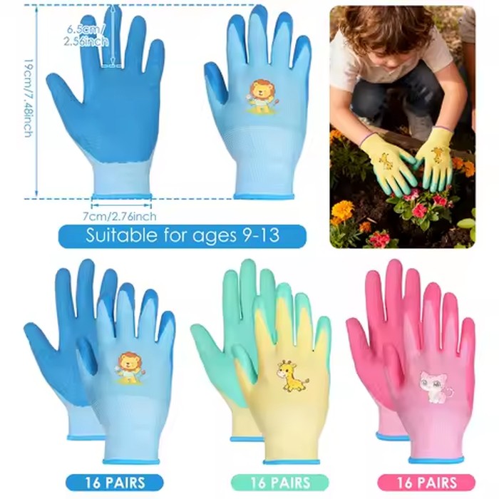 Kids Durable Waterproof Garden Work Gloves Non-Slip Children Safety Yard Work Gloves Portable Garden Supplies Gardening Gloves
